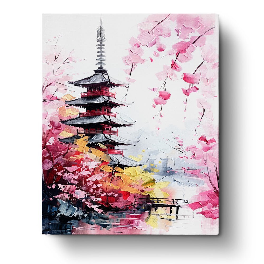 Paint by numbers kit with Kyoto temple and cherry blossoms