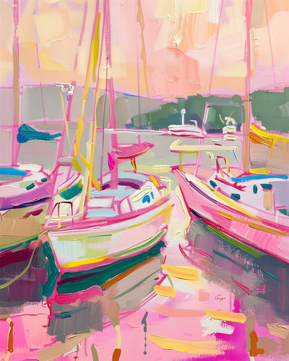 Abstract Sailboats at Sunset - Judy Paint