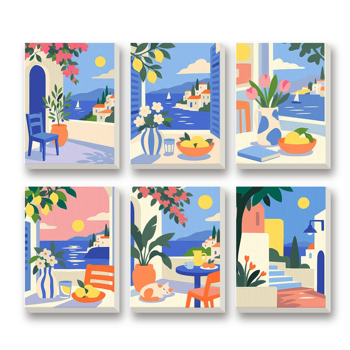 Aegean Summer – set of 6 mini paint by numbers canvases