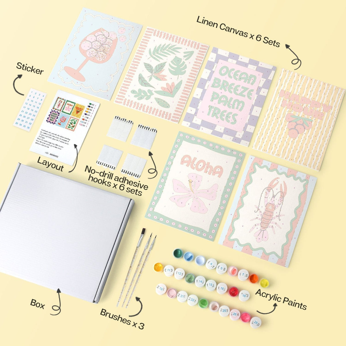 Aloha Happy Hour – Set of 6 Mini Paintings - Judy Paint