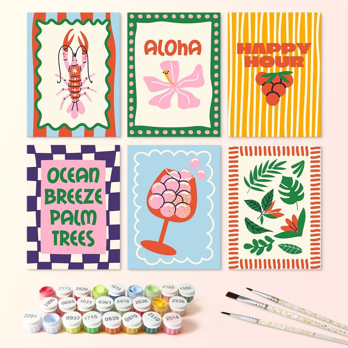 Aloha Happy Hour – Set of 6 Mini Paintings - Judy Paint