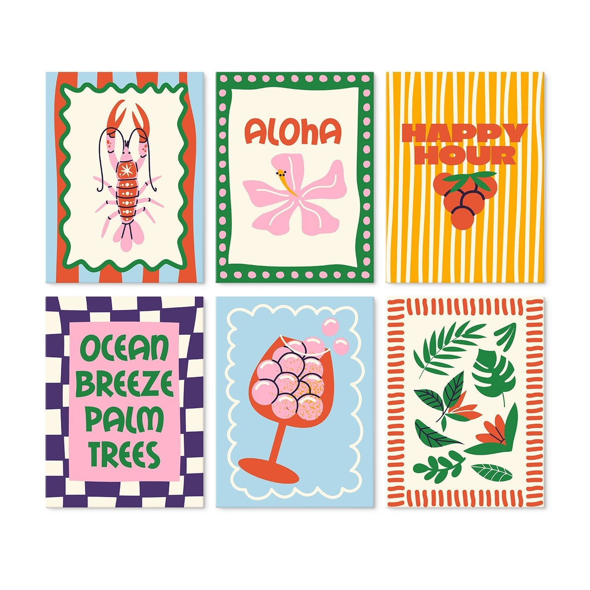 Aloha Happy Hour – Set of 6 Mini Paintings - Judy Paint