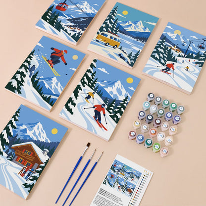 Everything in the Alpine Ski Days mini painting kit