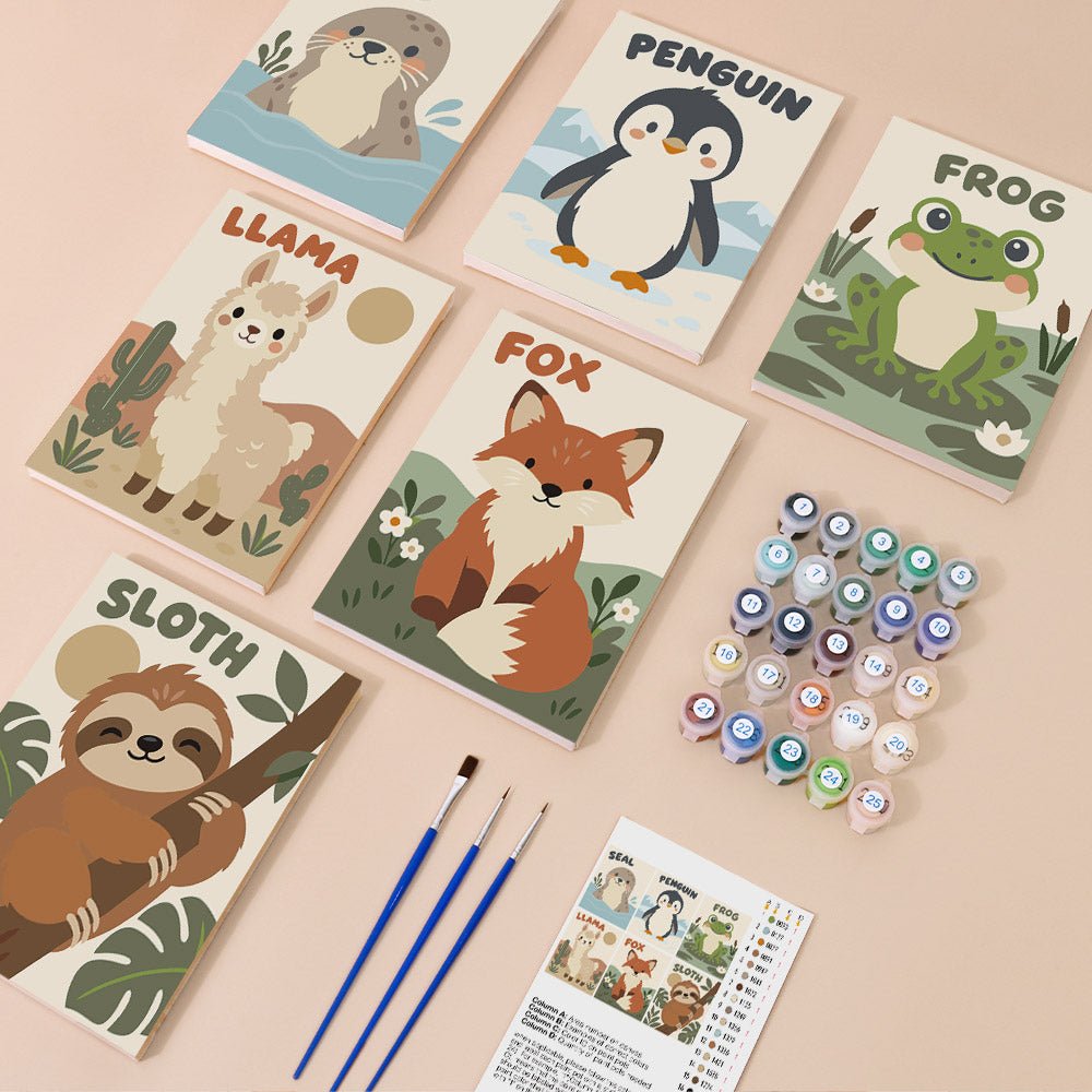 Everything in the Animal ABC Friends mini painting kit