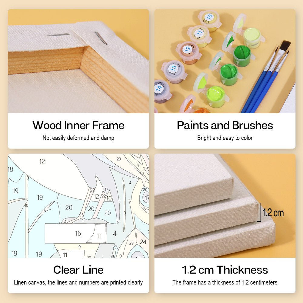 Wood inner frame, paints and brushes, clear lines, 1.2 cm thickness