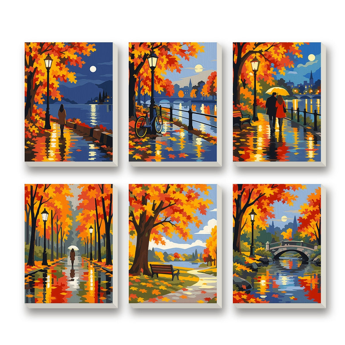 Autumn City Lights – set of 6 mini paint by numbers canvases