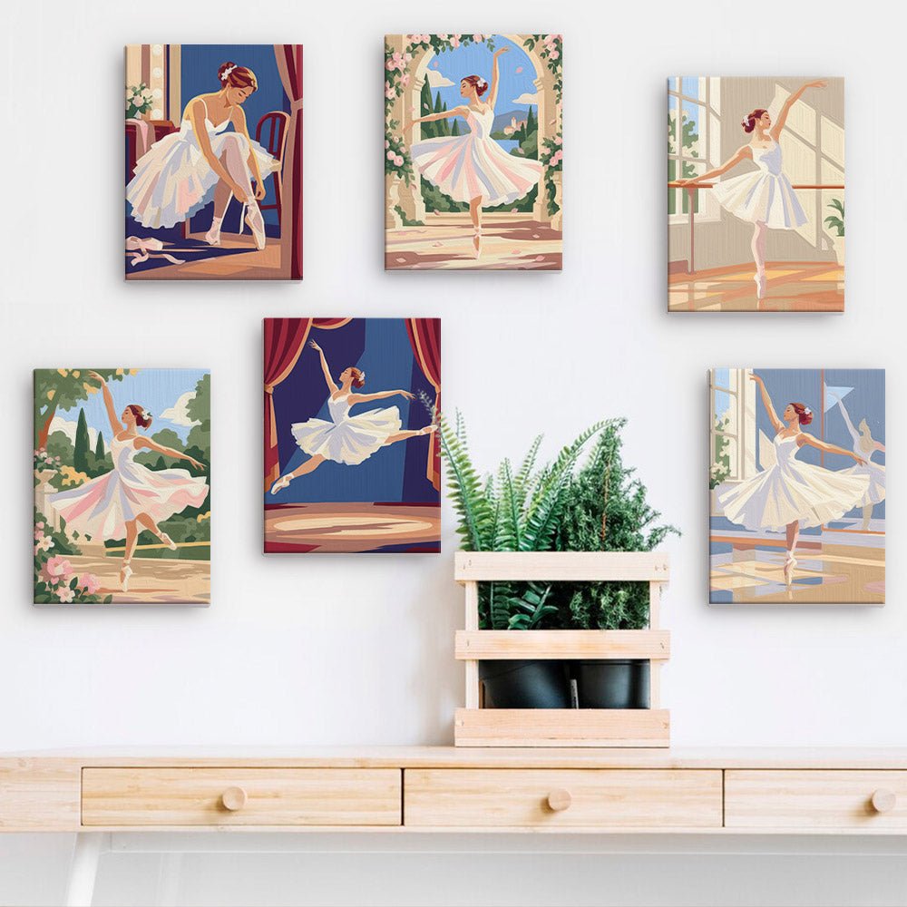 Ballet Dreams mini paintings displayed on a wall