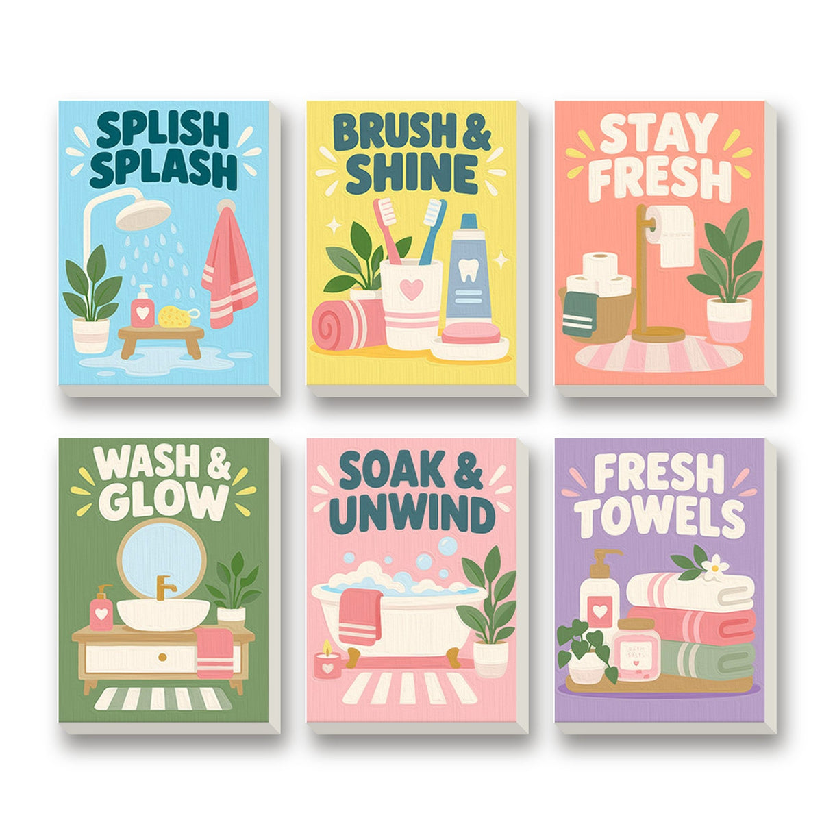 Bathroom Bliss – set of 6 mini paint by numbers canvases