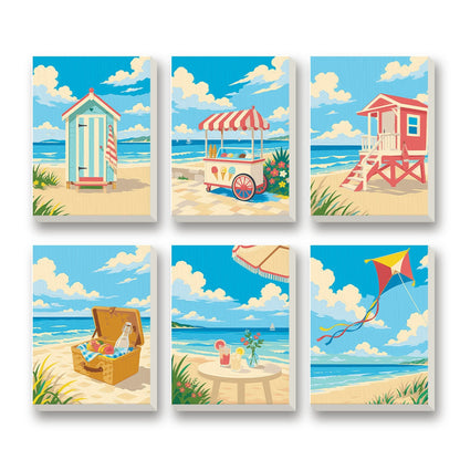 Beach Days – set of 6 mini paint by numbers canvases