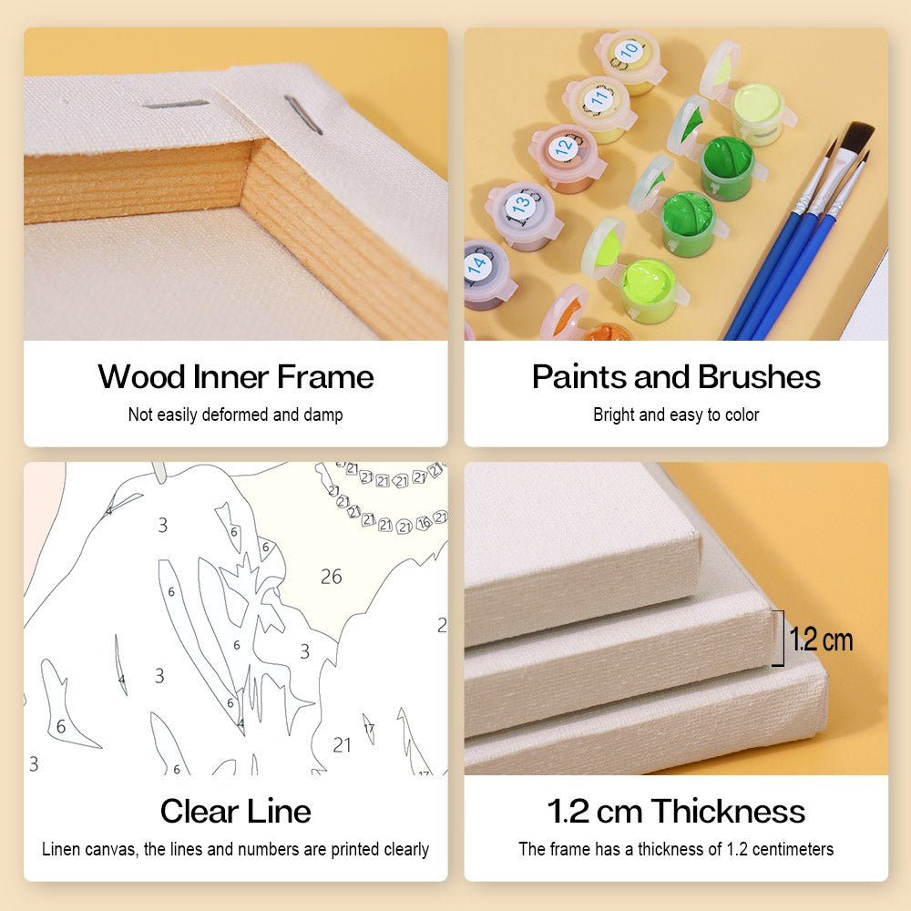 Wood inner frame, paints and brushes, clear lines, 1.2 cm thickness