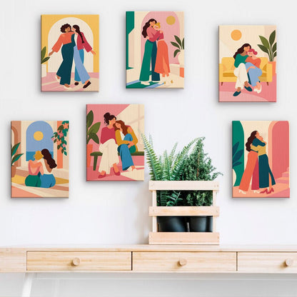 Best Friends mini paintings displayed on a wall