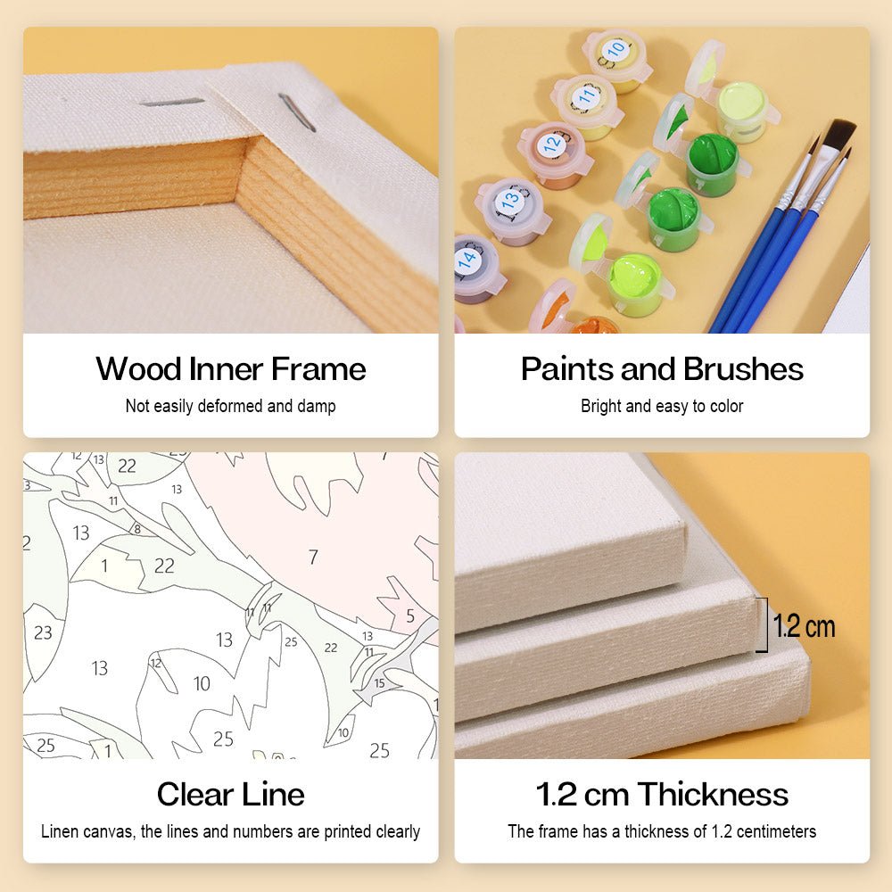 Wood inner frame, paints and brushes, clear lines, 1.2 cm thickness
