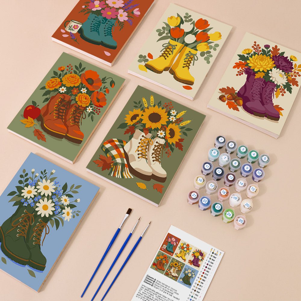 Everything in the Blooming Boots mini painting kit