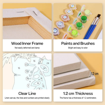 Wood inner frame, paints and brushes, clear lines, 1.2 cm thickness