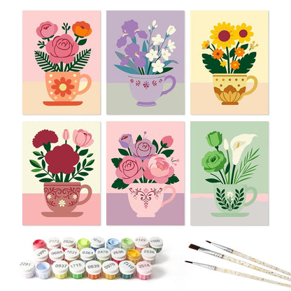 Blooming Teacups – Set of 6 Mini Paintings - Judy Paint