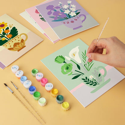 Blooming Teacups – Set of 6 Mini Paintings - Judy Paint