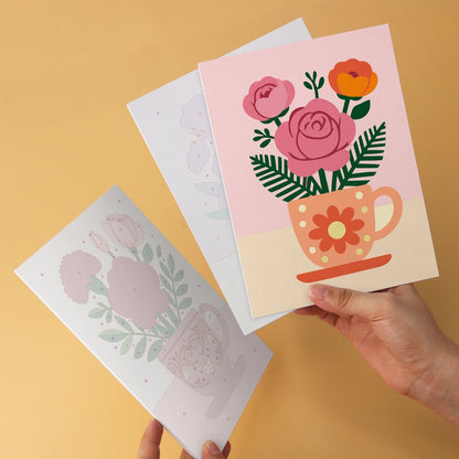 Blooming Teacups – Set of 6 Mini Paintings - Judy Paint