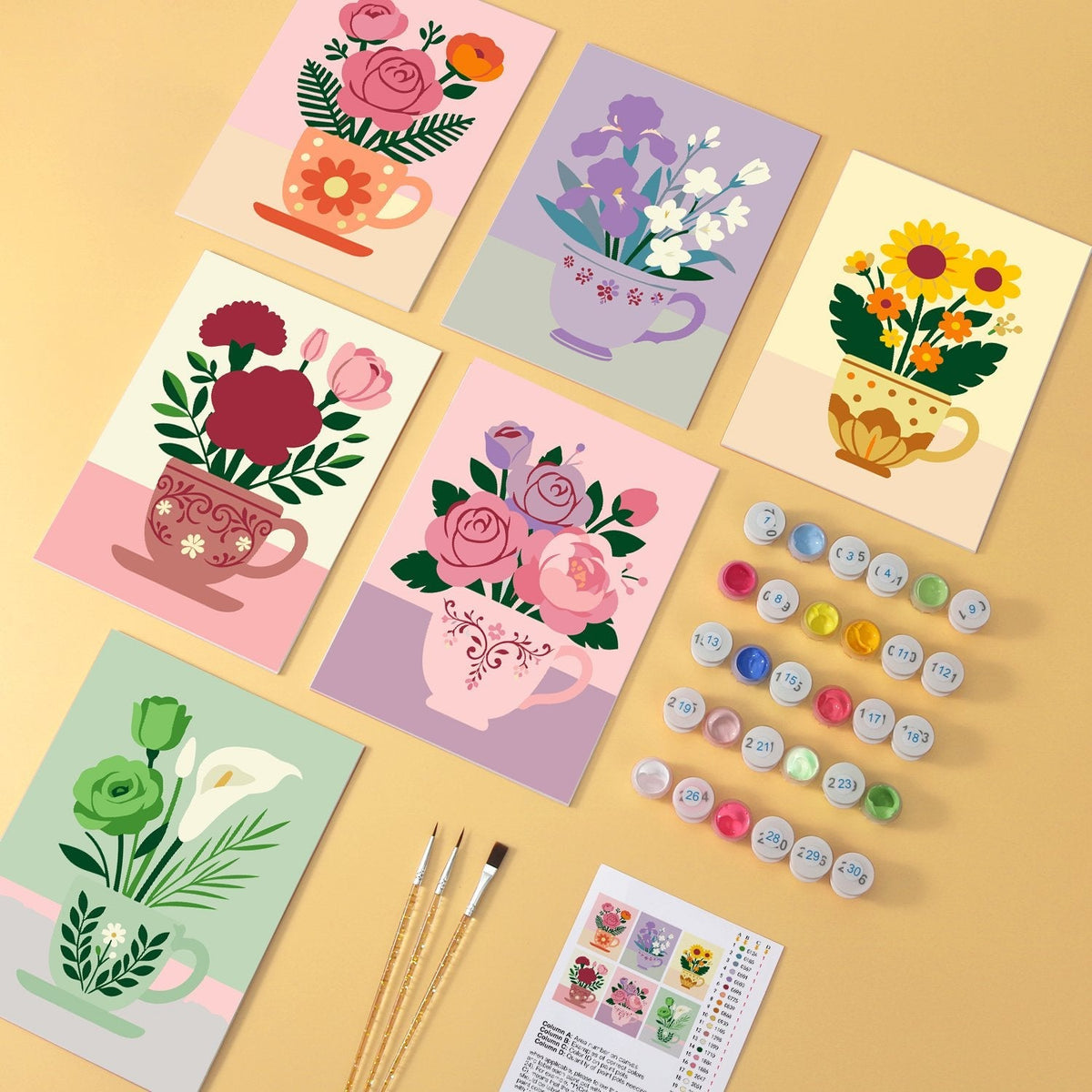 Blooming Teacups – Set of 6 Mini Paintings - Judy Paint