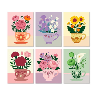 Blooming Teacups – Set of 6 Mini Paintings - Judy Paint