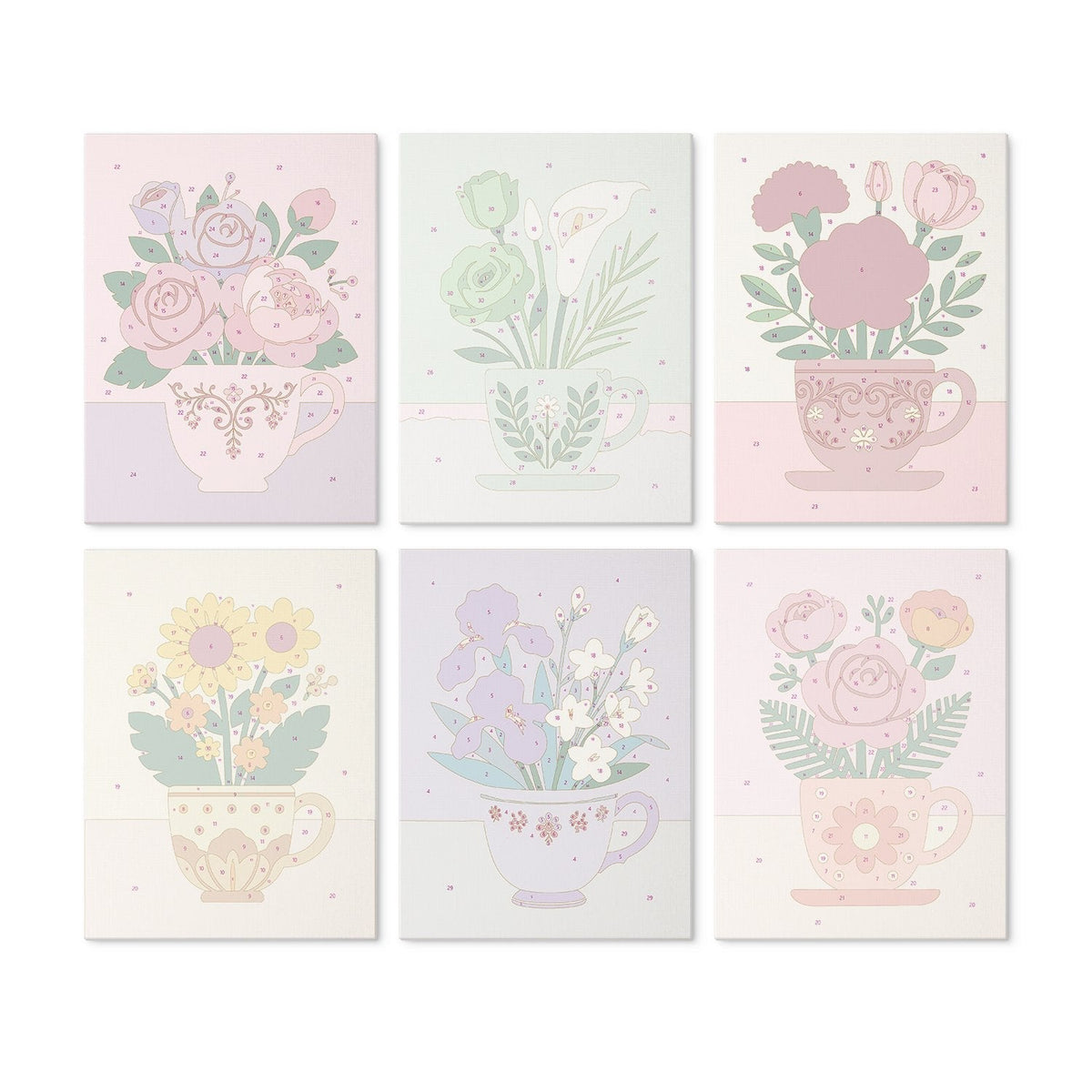 Blooming Teacups – Set of 6 Mini Paintings - Judy Paint