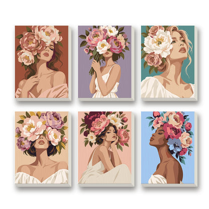 Blossom Portraits – set of 6 mini paint by numbers canvases