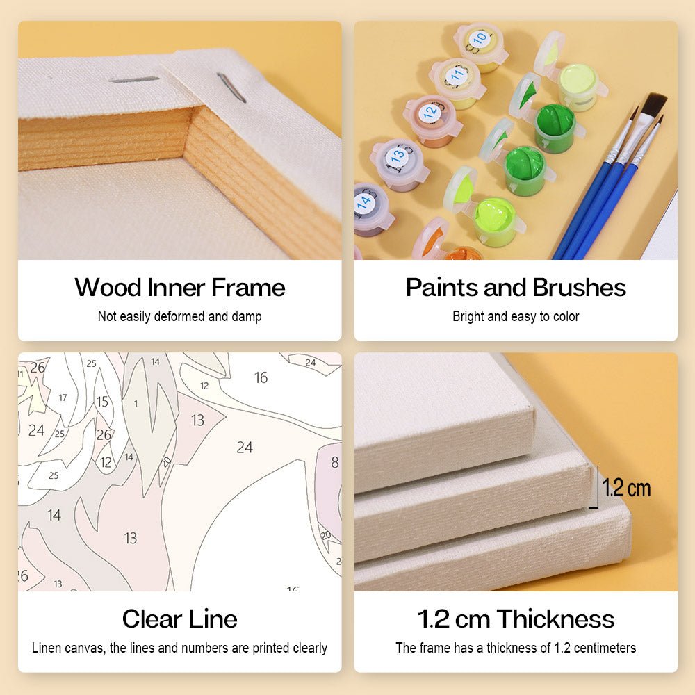 Wood inner frame, paints and brushes, clear lines, 1.2 cm thickness