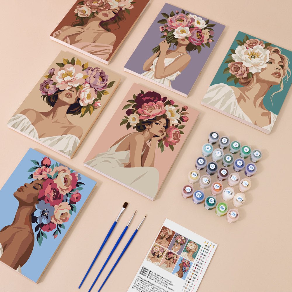 Everything in the Blossom Portraits mini painting kit