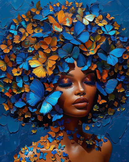 Blue and Orange Butterfly Dream - Floral Women - Judy Paint