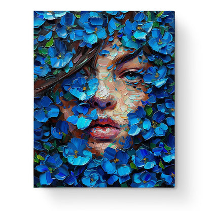 Blue Blossom Portrait - Floral Women - Judy Paint