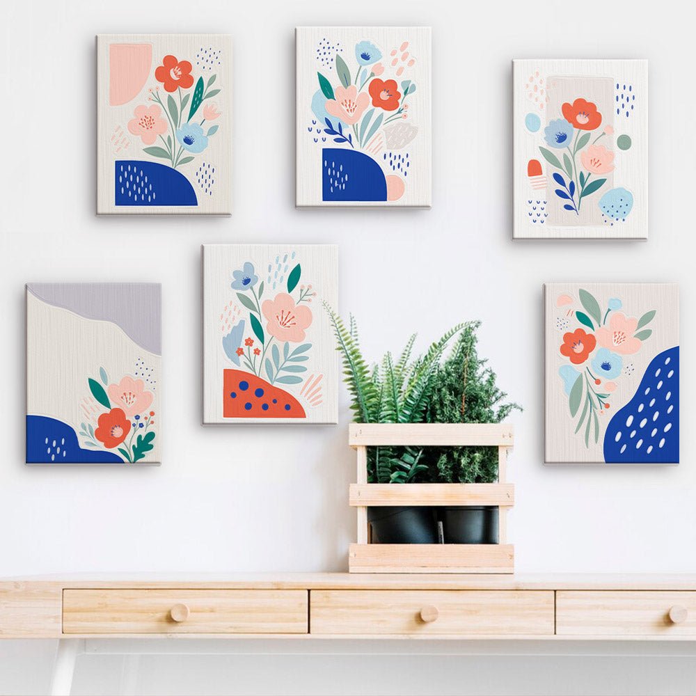Blue Matisse Flowers mini paintings displayed on a wall