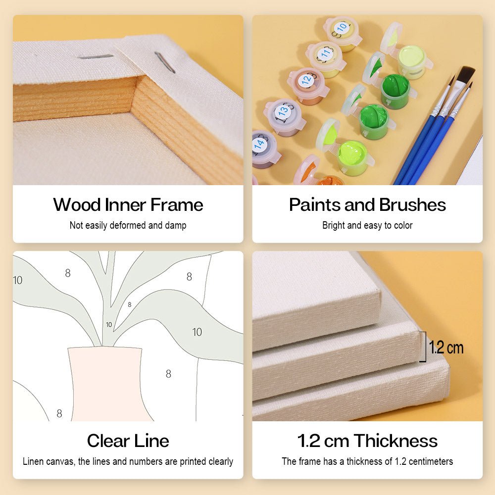 Wood inner frame, paints and brushes, clear lines, 1.2 cm thickness