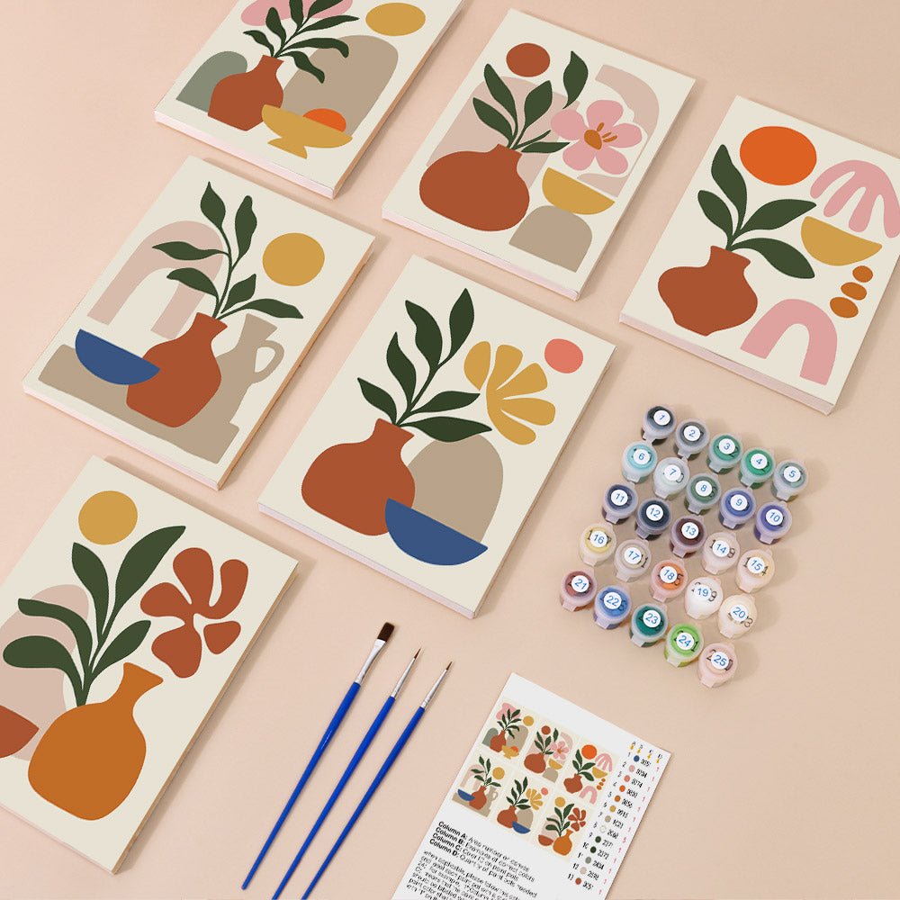 Everything in the Boho Potted Plants mini painting kit
