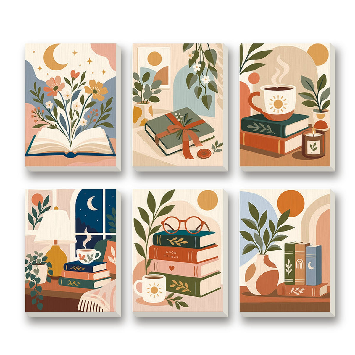 Book Nook Moments – set of 6 mini paint by numbers canvases