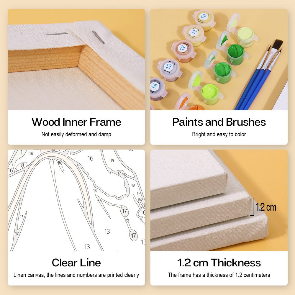 Wood inner frame, paints and brushes, clear lines, 1.2 cm thickness