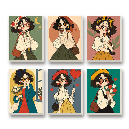 Bookish Girls – set of 6 mini paint by numbers canvases