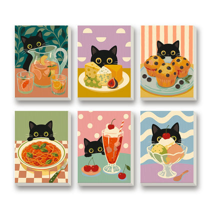 Cat Cafe Treats – set of 6 mini paint by numbers canvases