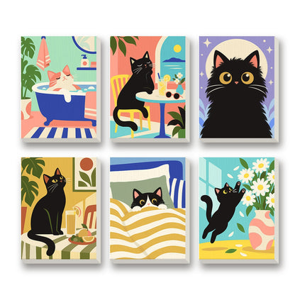 Cat Mischief – set of 6 mini paint by numbers canvases
