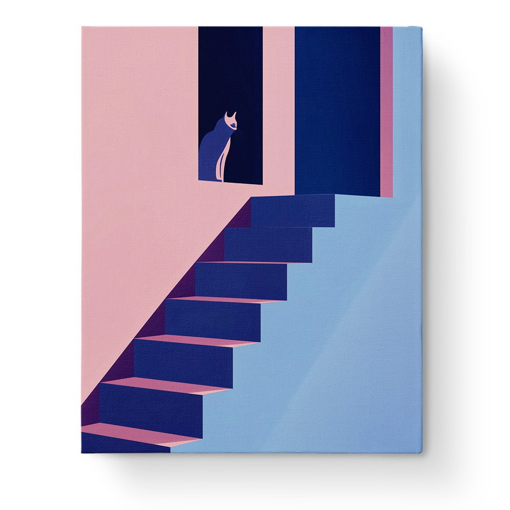 Cat on Abstract Stairs - Minimalistic - Judy Paint