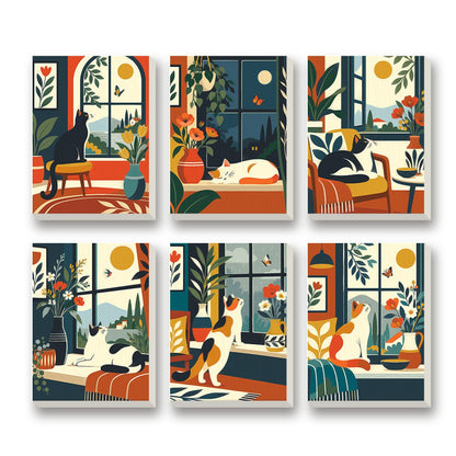 Cats by the Window – set of 6 mini paint by numbers canvases