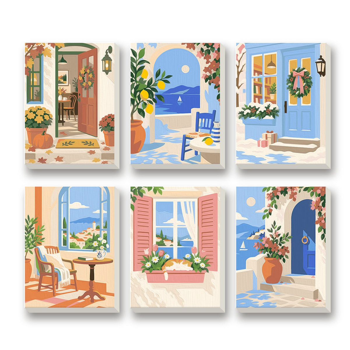 Charming Doorways – set of 6 mini paint by numbers canvases