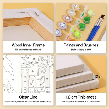 Wood inner frame, paints and brushes, clear lines, 1.2 cm thickness