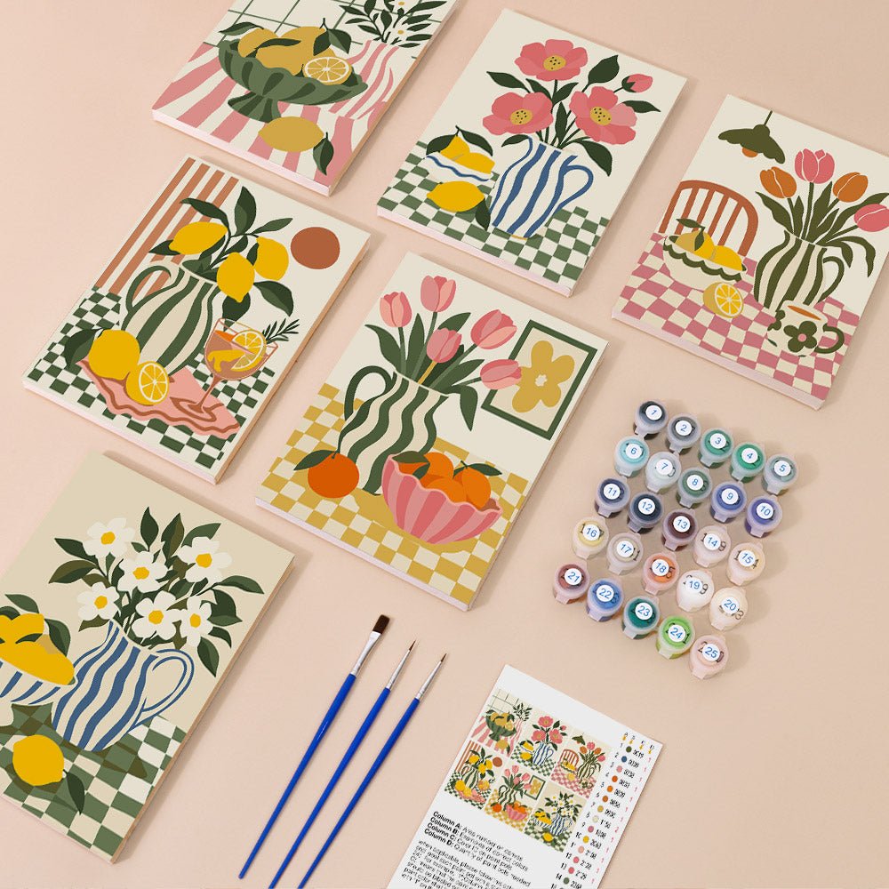 Everything in the Checkered Vases mini painting kit