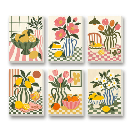 Checkered Vases – set of 6 mini paint by numbers canvases