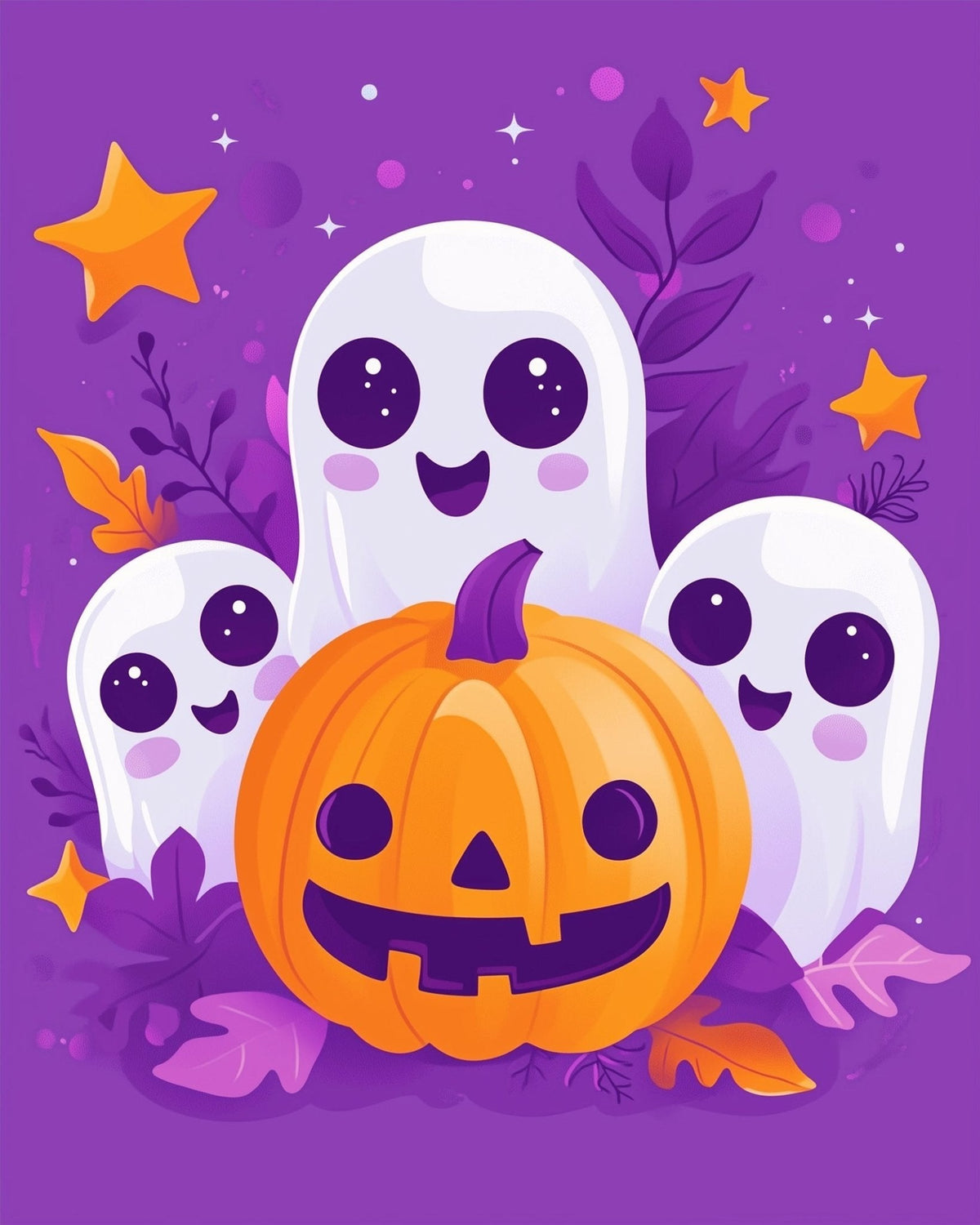 Cheerful Ghosts and Pumpkin - Halloween - Judy Paint