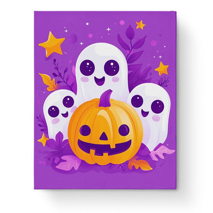 Cheerful Ghosts and Pumpkin - Halloween - Judy Paint