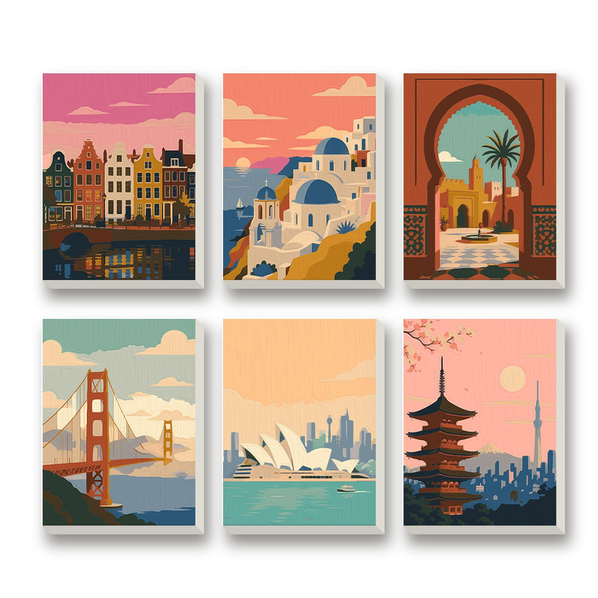 City Escapes – set of 6 mini paint by numbers canvases