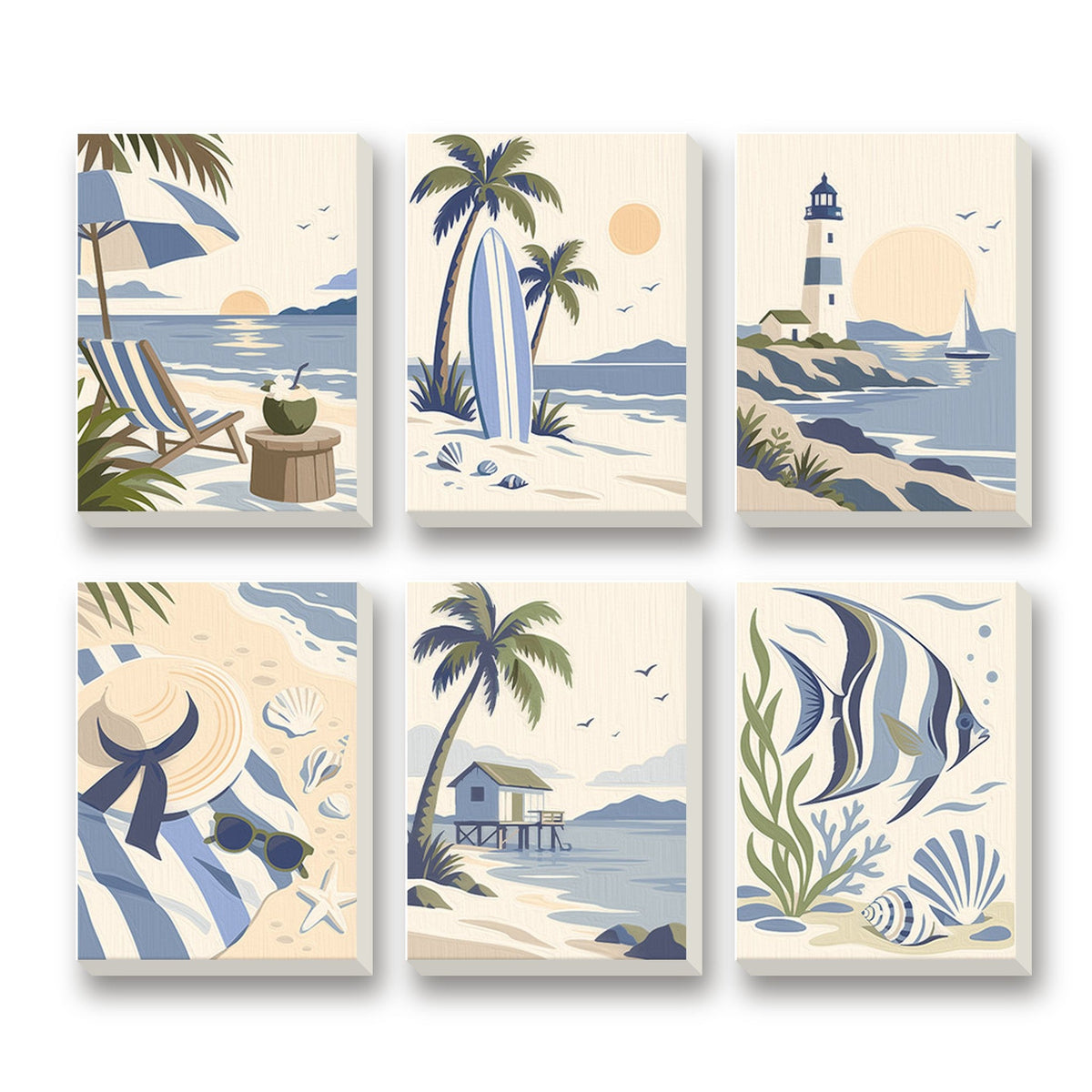 Coastal Blues – set of 6 mini paint by numbers canvases