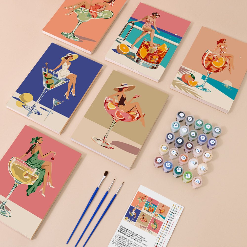 Everything in the Cocktail Pin-Ups mini painting kit