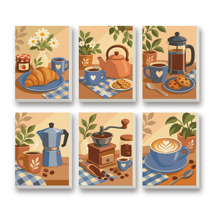 Coffee Break – set of 6 mini paint by numbers canvases