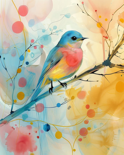 Colorful Bird in Abstract Nature - Bohemian Vibes - Judy Paint
